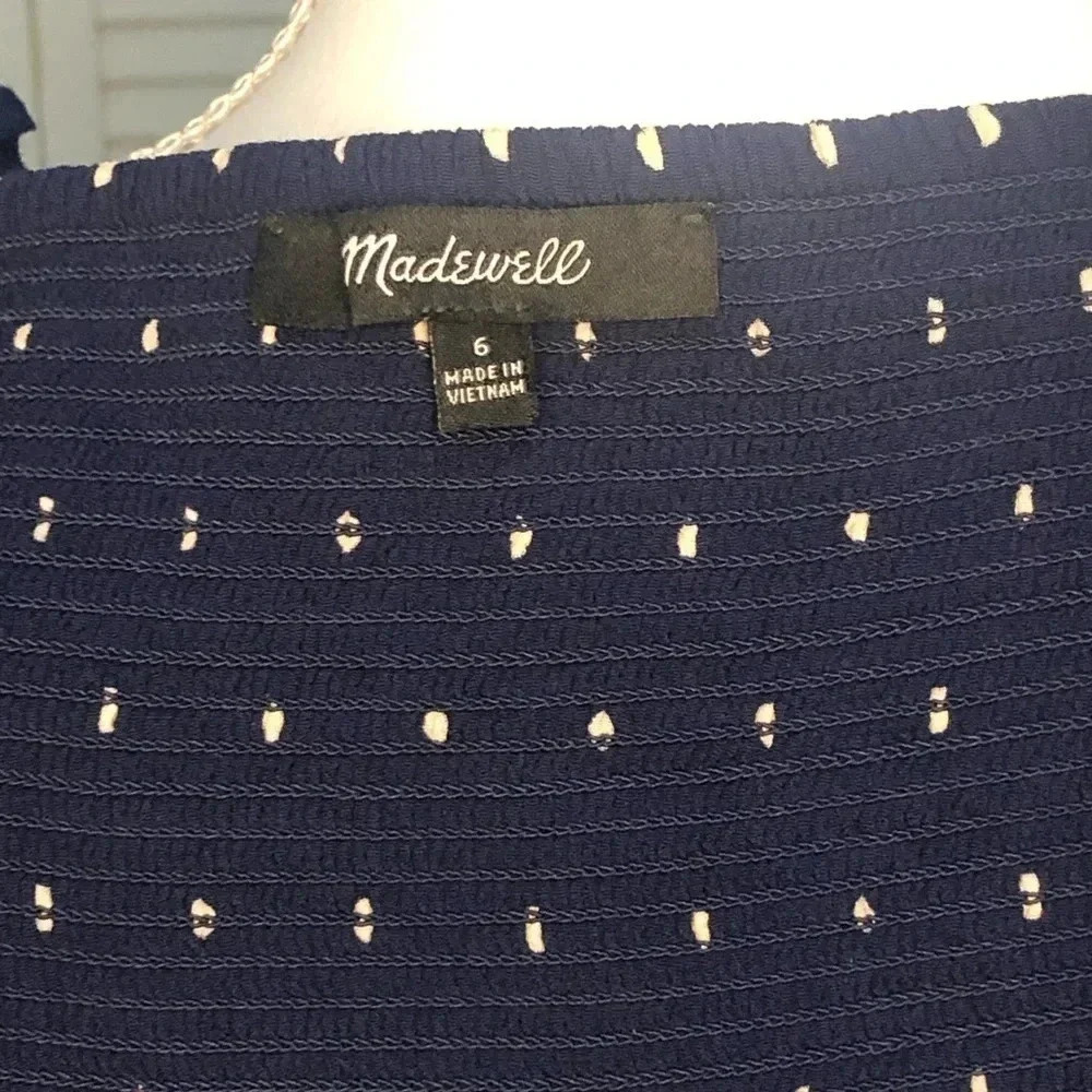 Madewell Boho Ruffle-strap Navy Polka Dot Button Down Sleeveless Sundres… - Picture 11 of 15